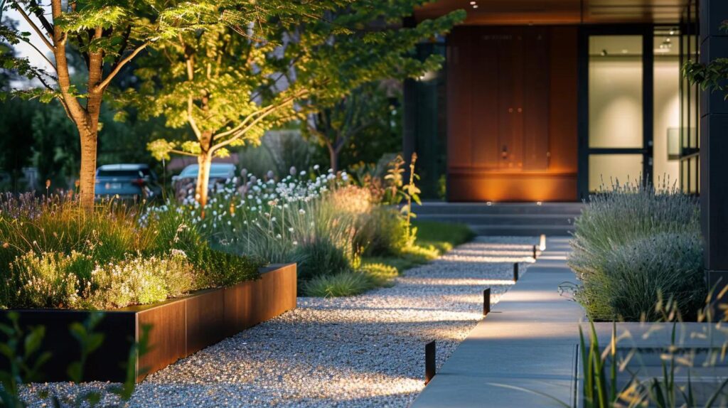 a stunning modern home exterior in denver showcases fresh, vibrant landscaping and sleek architectural lines, illuminated by warm afternoon sunlight, emphasizing the transformative impact of residential remodeling.